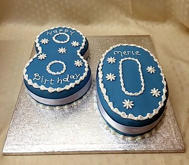 Number-shaped celebration cake with blue icing